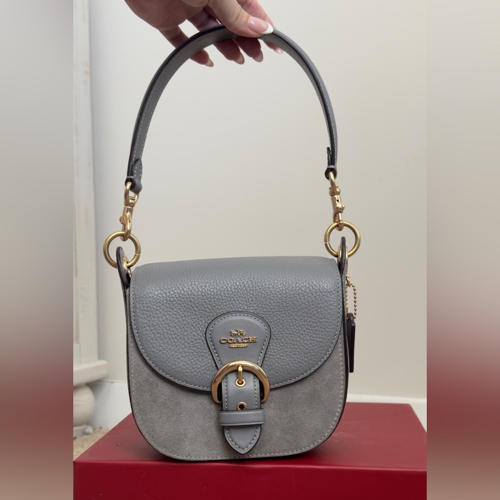 Coach Gray Crossbody Bag with Gold Accents